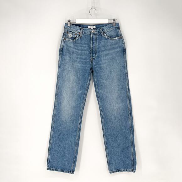 RE/DONE High Rise Loose Fit Jeans Worn Blue Distressed Women’s Size 29 - Picture 2 of 7